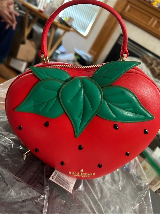 kate spade Handbags - kate spade red strawberry-shaped mini top-handle bag with green leaf appliqué